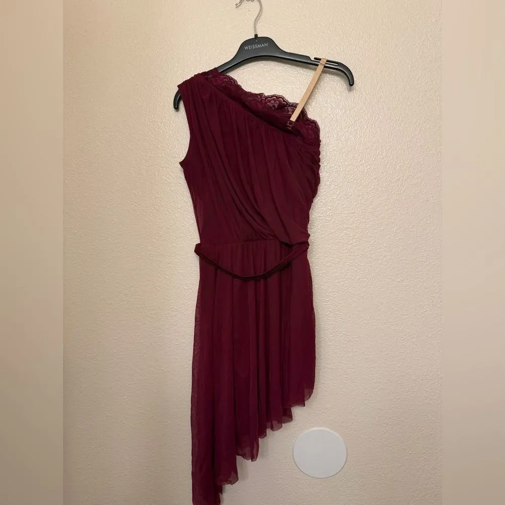 WEISSMAN Dance slip dress lace burgundy red How Will I Know lyrical 12434 SA adl